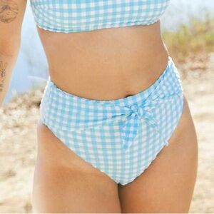 AerieHugh Waist Textured Blue and White Bikini
